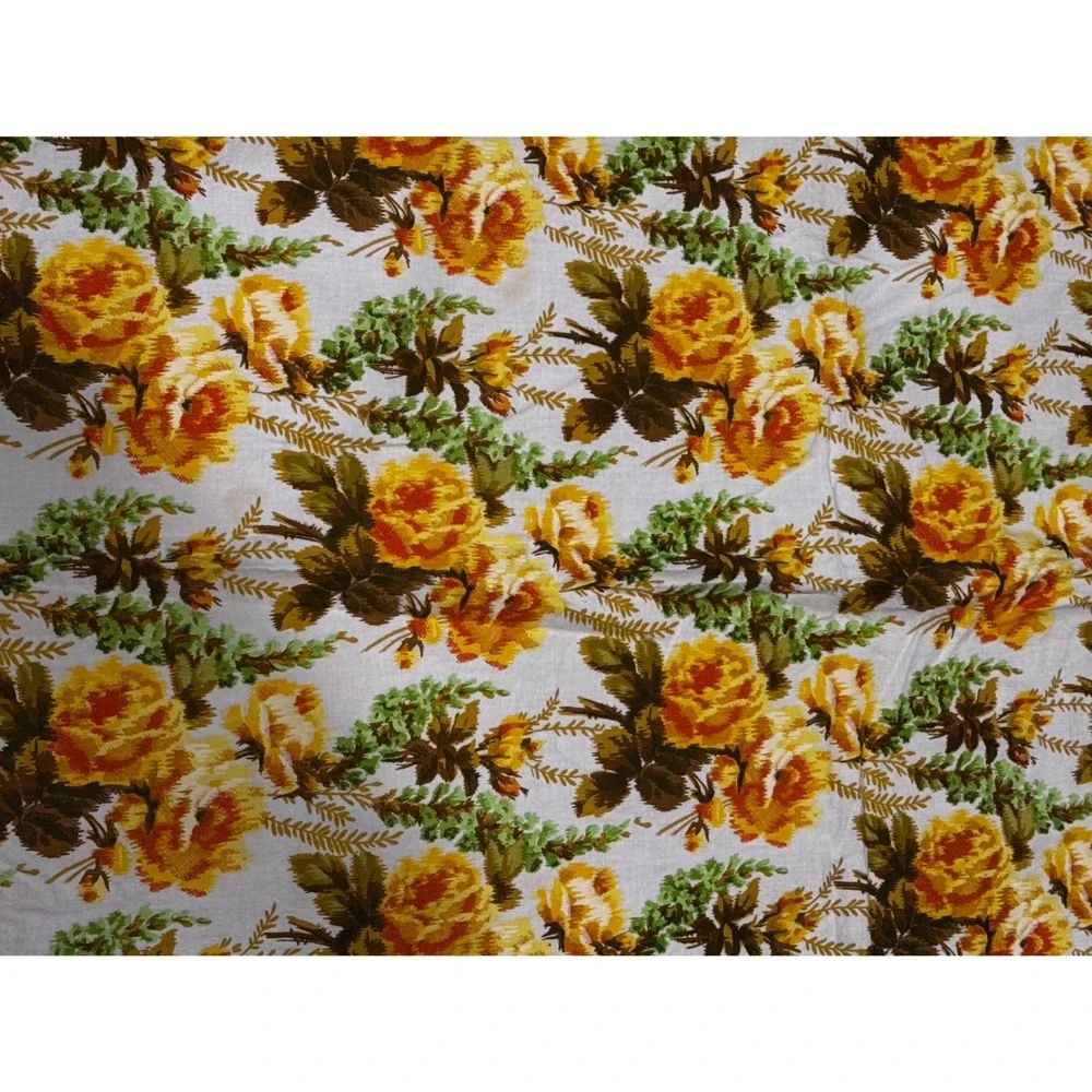 Handmade Tablecloth Unisex 46x48 Yellow Vintage Floral Rose Print Cottagecore